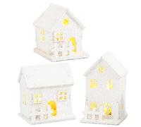Maisons de Village de Noël 3 pièces/Ensemble avec lumière LED, Ensembles Village Noël en buis avec Interrupteur inférieur, décor Neige Blanche pour décoration Table