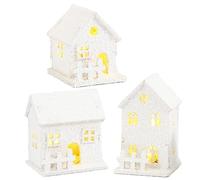 Maisons de Village de Noël 3 pièces/Ensemble avec lumière LED Ensembles Village Noël en buis avec Interrupteur inférieur dé