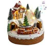 Maisons de Village de Noël avec Musique, Maison Noël éclairée avec Train Rotatif et Arbre pour intérieur, décoration Table, Ensembles Village Ville