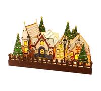 Maisons de village de Noël,Maisons de Noël en bois,Maisons de Noël LED Scène d'hiver Villages de Noël en bois | Statuettes de décoration de bureau pré-éclairées exposent des fournitures de Noël