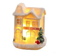 Maisons de village de Noël miniatures en résine avec lumières LED et figurines, fonctionne à piles pour décoration de table, ambiance festive chaleureuse (302 à B)