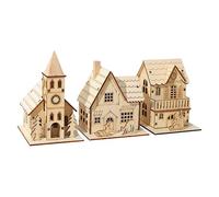 Maisons De Village En Bois - Maison En Bois Illuminée, Cabane De Noël Avec Table À LED | 3 Funny Décorations De Noël, Mignon Ornement De Bureau Pour Chambre à Coucher, Cuisine, Ferme,