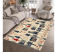 Maisons en Bois Arbres Tapis 100 x 200 cm Feuilles Style Champêtre Style Patchwork Lavable Poil Court Tapis Couloir Long étroit Facile d’Entretien Rug pour Couloir Q-207