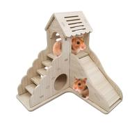 Maisons et cachettes de hamster : structure de refuge pour rongeurs à plusieurs niveaux, habitat pour animaux domestiques | Cabane en bois compacte avec toboggan et marches pour petits animaux, refuge