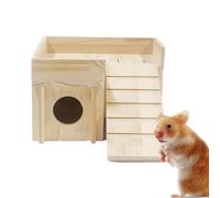 Maisons et cachettes pour hamster en bois - Maisonnette et habitat en bois - Durable, respectueux de l'environnement et - Avec toboggan d'escalade - Peep secret