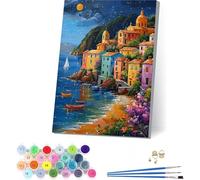 Maisons Peinture Numero Adulte avec Cadre, Peinture Numero Adulte Plage sur Toile, DIY Loisirs Créatifs Adultes, Paint by Numbers Kit avec Peintures et Pinceaux, Decoration Maison 20x30cm 0-5844
