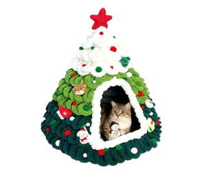 Maisons pour Chats - Nid Doux Tricoté Design Arbre - Arbre à Chat de Noël | pour Chiot, Petit Animal Domestique, Extérieur, Maison, Hiver, Sommeil