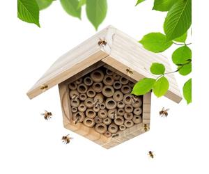 Maisons pour extérieur - Structure en bois naturel de 380 ml, décoration d'habitat d'extérieur faite à la main, accents de jardin résistants aux intempéries, design stable avec support pour la
