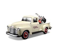 Tobar Voiture miniature Maisto Chevrolet 3100 Pick-up 1950 1:24 avec moto Blanc