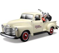 Voiture Maisto Chevrolet 3100 Pick-up 1950 avec moto 1:24 Blanc Blanc