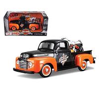 Maisto HD - Ford F-1 Pickup Harley-Davidson / FLH DUO Glide Motorcycle (1948/1958, 1/24 scale diecast model car/1/24 scale diecast model car, Black & Orange) 32180