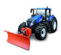 Maisto Tech R/C New Holland Tracteur T8.320 avec Pelle à Neige : Tracteur télécommandé avec lumière et Chasse-Neige Amovible, avec contrôleur de bâton, à partir de 8 Ans, 35 cm, Bleu (582303), 82303