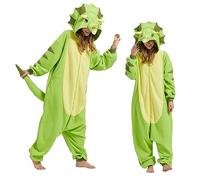 MAISUIZI Combinaison pyjama tricératops dinosaure unisexe pour adulte, costume d'animal cosplay, Halloween, Noël, vêtements de nuit fantaisie, Tricératops vert dessin animé, XL