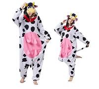 MAISUIZI Combinaison pyjama unisexe pour adulte avec clochette pour cosplay, Halloween, Noël, carnaval, Pyjama grenouillère vache, M