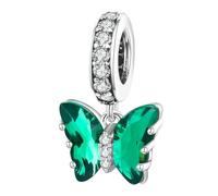 MAITONGG 925 Argent Sterling Breloque Vert Cristal Papillon Pendentif Intercalaire Perles Fit Women’S Original Bracelet Bricolage Collier