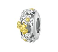 MAITONGG 925 Argent Sterling Marguerite Breloques Perle Double Couleur Or Jaune Cystal Pendentif Fit Bracelet Jonc Pour Femmes