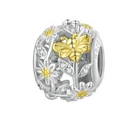 MAITONGG 925 Argent Sterling Marguerite Breloques Perle Double Couleur Or Jaune Cystal Pendentif Fit Bracelet Jonc Pour Femmes