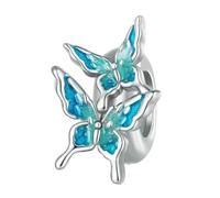 MAITONGG Bleu Papillon Breloques 925 Argent Sterling Papier Avion Pendentif Fleur Perles S’Adapter Aux Femmes Original Bracelet Collier
