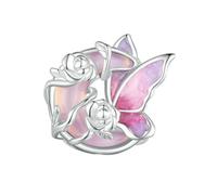 MAITONGG Cristal Rose Papillon Breloque Coeur Rose Pendentif 925 Argent Sterling Lune Perles Fit Original Bracelet Collier Bricolage Bijoux