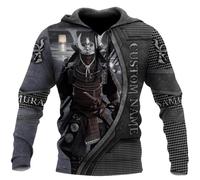 MAITONGG Sweat à Capuche Zippé Hommes Samouraï Guerrier Tatouage 3D Imprimé Automne Hommes Sweats à Capuche Unisexe Pull Décontracté Veste Streetwear