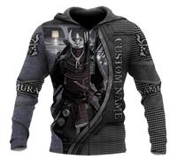 MAITONGG Sweat à Capuche Zippé Hommes Samouraï Guerrier Tatouage 3D Imprimé Automne Hommes Sweats à Capuche Unisexe Pull Décontracté Veste Streetwear