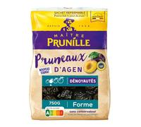 MAÎTRE PRUNILLE - Pruneaux d’Agen Dénoyautés - Fruits Secs Forme - Calibre 33/44 - Riche En Fibres Et Potassium - Facilite La Digestion - Sans Conservateur - Nutri-Score A - Label IGP - Sachet 750 g