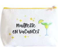 Maîtresse En Vacances Clutch Bag Merci Maîtresse - Thank You Maîtresse - Gift Teacher - End Of School Year Gift, White, Makeup Bag