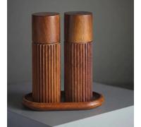 MAITTON Moulin à Sel et à Poivre en Bois d’Acacia avec Broyeur Céramique - Moulin Manuel avec Design Antidérapant et Couvercles S&P, 16,5 cm (Avce Plateau)