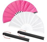 Maitys 2 Packs de Grands Éventails Pliants à Main 33 cm - Éventails à Claquer pour la Danse en Ligne, Tai Chi, Festival, Kung Fu, Art Martial, Cadeau - Inclus 2 Pochettes (Blanc et Rose Rouge)