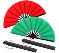 Maitys 2 paquets de grands éventails pliants à main 33 cm - Éventails à clapet grands chinois à main pour la danse en ligne, Tai Chi, festival, Kung Fu, art martial, cadeau - Inclus 2 pochettes (Rouge