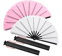 Maitys 2 Paquets de Grands Éventails Pliants à Main 33 cm - Éventails à Claquer Grands pour la Danse en Ligne, Tai Chi, Festival, Kung Fu, Art Martial, Cadeau - Inclus 2 Pochettes (Blanc et Rose)