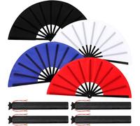 Maitys 4 Paquets de Grands Éventails Pliants à Main 33 cm - Éventail Chinois Portable - Grands Éventails à Claquer pour la Danse en Ligne, Tai Chi, Festival, Kung Fu, Art Martial, Cadeau - Inclus 2