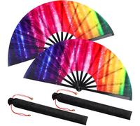 Maitys Lot de 2 grands éventails pliants pour danse en ligne, grands éventails chinois de Tai Ji pour homme et femme, kungfu, arts martiaux, cadeaux, festival de musique (irisé)