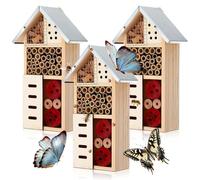 Maitys Lot de 3 maisons à insectes en bois naturel à suspendre pour extérieur, jardin, coccinelles, coccinelles, coccinelles, coccinelles, habitats vivants, 25,4 x 14,9 x 6,3 cm