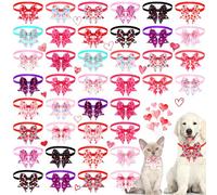 Maitys Lot de 40 nœuds papillon réglables pour la Saint-Valentin - Motif cœur - Pour chien - Accessoires de toilettage pour festival