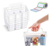 Maitys Lot de 7 boîtes de rangement portables en plastique avec 4 compartiments, 6 organiseurs en plastique avec poignées intégrées et 1 lot d'autocollants colorés, petite boîte utilitaire pour salles de classe, bureau