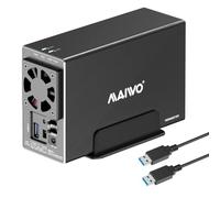 MAIWO Boîtier Raid à Double Baie avec Ventilateur de Refroidissement pour SSD SATA 2,5/3,5", boîtier USB 3.0 5 Gbit/s, capacité de 48 to, Raid 0/1/JBOD/PM, boîtier en Aluminium