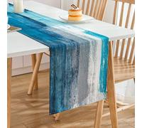 MAIXUN Chemin de Table Lin Bleu Turquoise 33x180cm la Décoration de Chambre de Salon de Maison Nappe Rectangulaire Moderne de Style Vintage Rustique pour Anniversaire Mariage Fêtes Vacances Printemps