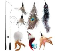MAIYADUO Jouet pour Chat interactif Teaser Baguette avec 5 recharges Bell en Plumes et Animal l'exe