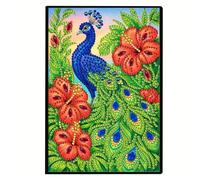 MaiYiYi Peacock Hibiscus Diamond Art Painting Notebook, 8.18x5.70 inches | Botebook 5D en cuir synthétique avec strass et strass pour étudier, maison, bureau, soulagement du stress