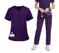Maizoon Ensemble médical élastique pour femme - Tenue d'infirmière - Séchage rapide - Col en V - Haut et pantalon confortables, Violet, M