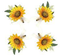 Maizoon Lot de 4 boutonnières tournesols faites à la main - Pour marié, demoiselle d'honneur, mariage, fête formelle et fête de mariage vintage
