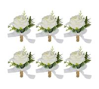 Maizoon Lot de 6 corsages roses faits à la main pour mariage et mariés Blanc