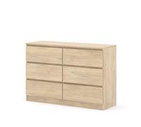 MAJA 120 cm commode en chêne crémone - style moderne avec 6 tiroirs, idéale pour la chambre à coucher, le salon ou le bureau