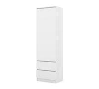 MAJA Armoire multi-usages 60 cm avec tiroirs, étagère étroite pour salon et bureau, rangement moderne avec porte, design minimaliste, panneau stratifié de qualité supérieure (blanc mat)