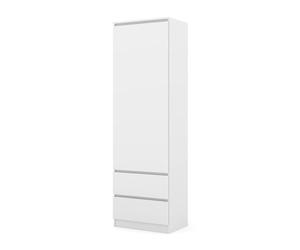 MAJA Armoire multi-usages 60 cm avec tiroirs, étagère étroite pour salon et bureau, rangement moderne avec porte, design minimaliste, panneau stratifié de qualité supérieure (blanc mat)