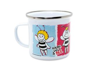 MAJA / E01 - Tasse émaillée avec anse et coffret cadeau - Robuste et durable - Sous licence officielle, tasse à petit-déjeuner, cadeau pratique, récipient pour tous les fans de Maya l'abeille.