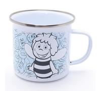 MAJA / E05 - Tasse en émail avec anse et dans une boîte cadeau. Robuste et résistante. Tasse sous licence officielle. Tasse de petit-déjeuner. Cadeau pratique. Pot pour tous les fans d'abeilles Maja.