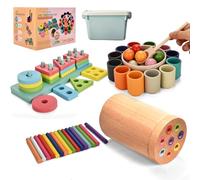 Majabike Jouet en Bois Montessori 3 en 1 à Empiler et de Tri 1 2 3 Ans Jouet en Bois Éducatif avec Activités de Tri Sensoriel Apprendre à Reconnaître Les Couleurs et à Compter Cadeau pour