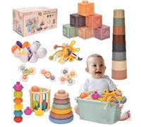 Majabike Jouets Bébés pour 6 à 12 Mois, Jeux montessoriii 1 an,Montessoriii Bebe eveil 9-18 Mois,Jouet sensoriel Bebe,avec Bebe Cube d'activité, œufs à associer, Jouet à Ventouse à Rotation,Nouveau